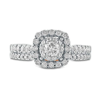 1.0 CT. T.W. Natural Diamond Cushion Frame Split Shank Bridal Engagement Ring Set in Solid 10K Two-Tone Gold
