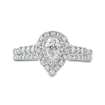 1.0 CT. T.W. Pear-Shaped Natural Diamond Double Frame Bridal Engagement Ring Set in Solid 10K Two-Tone Gold