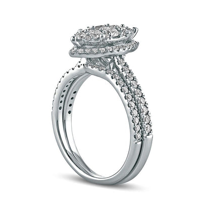 1.0 CT. T.W. Composite Marquise Natural Diamond Bridal Engagement Ring Set in Solid 10K White Gold