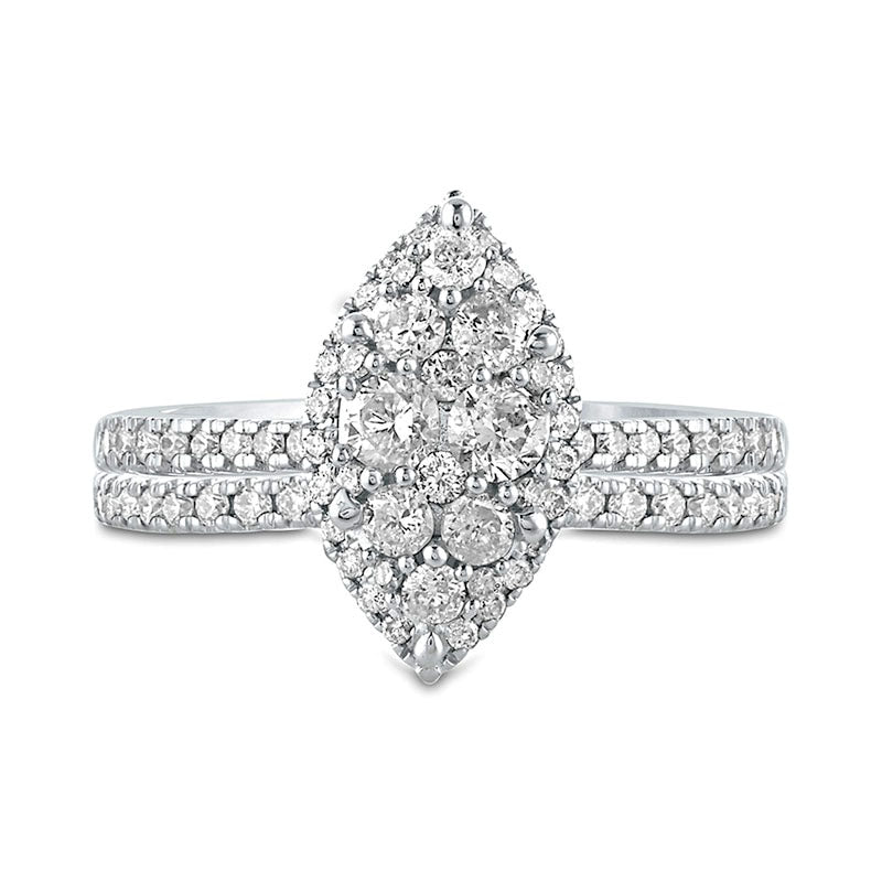 1.0 CT. T.W. Composite Marquise Natural Diamond Bridal Engagement Ring Set in Solid 10K White Gold