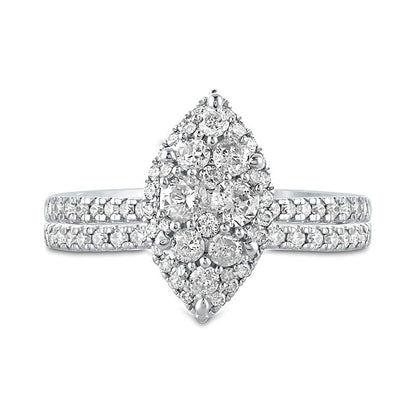 1.0 CT. T.W. Composite Marquise Natural Diamond Bridal Engagement Ring Set in Solid 10K White Gold