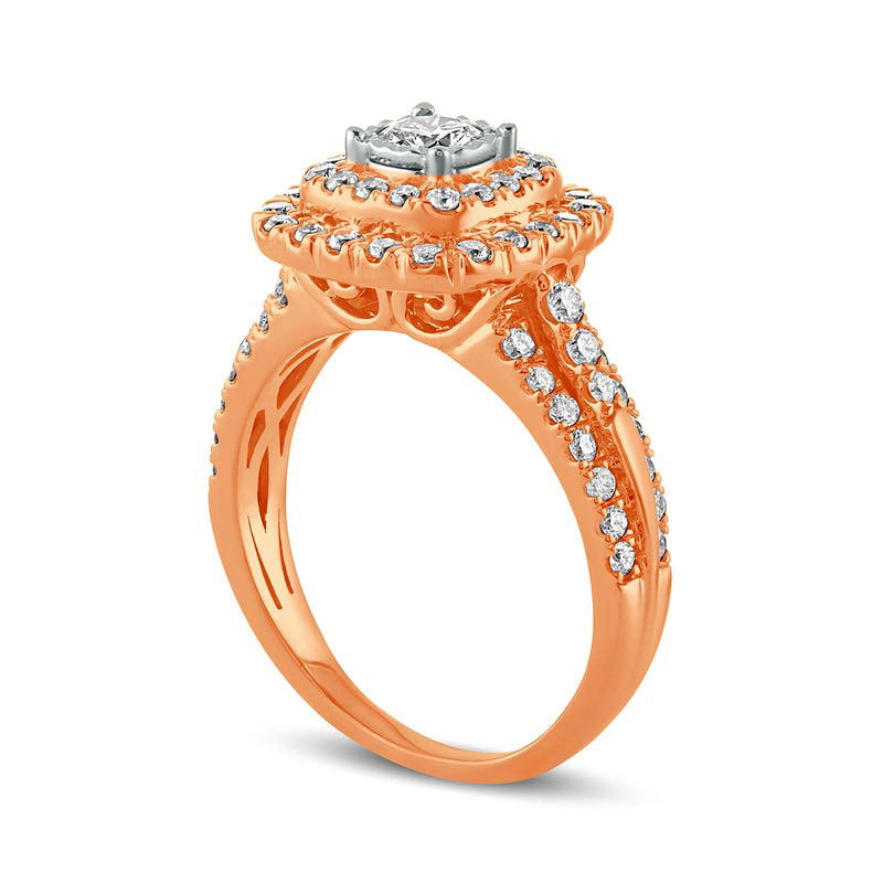 1.0 CT. T.W. Natural Diamond Double Cushion Frame Engagement Ring in Solid 10K Rose Gold