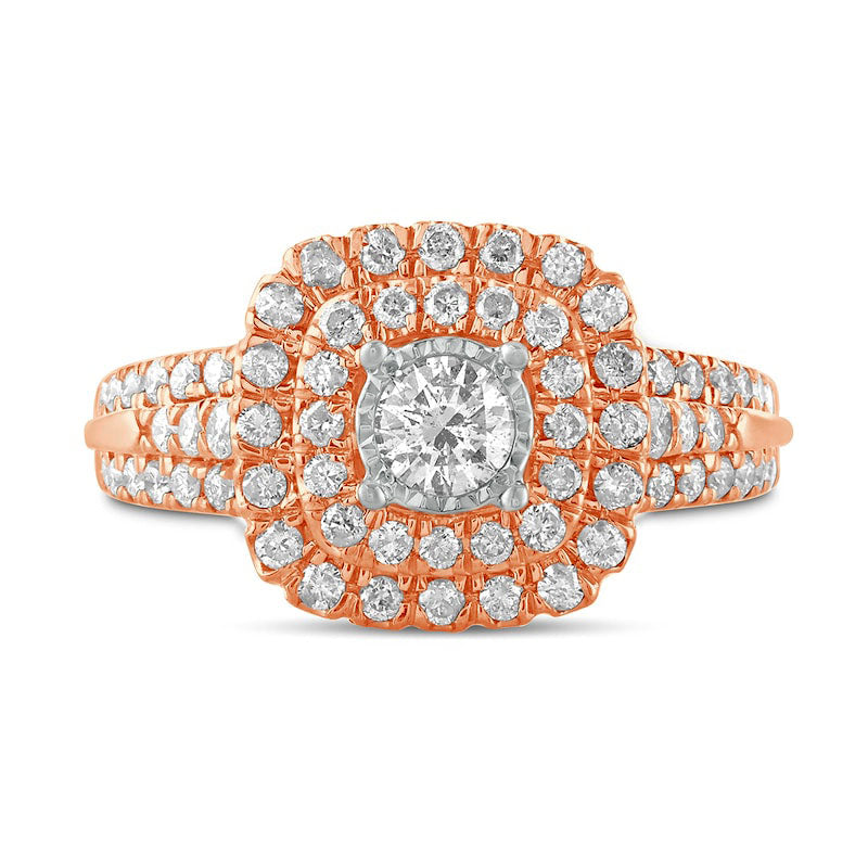 1.0 CT. T.W. Natural Diamond Double Cushion Frame Engagement Ring in Solid 10K Rose Gold