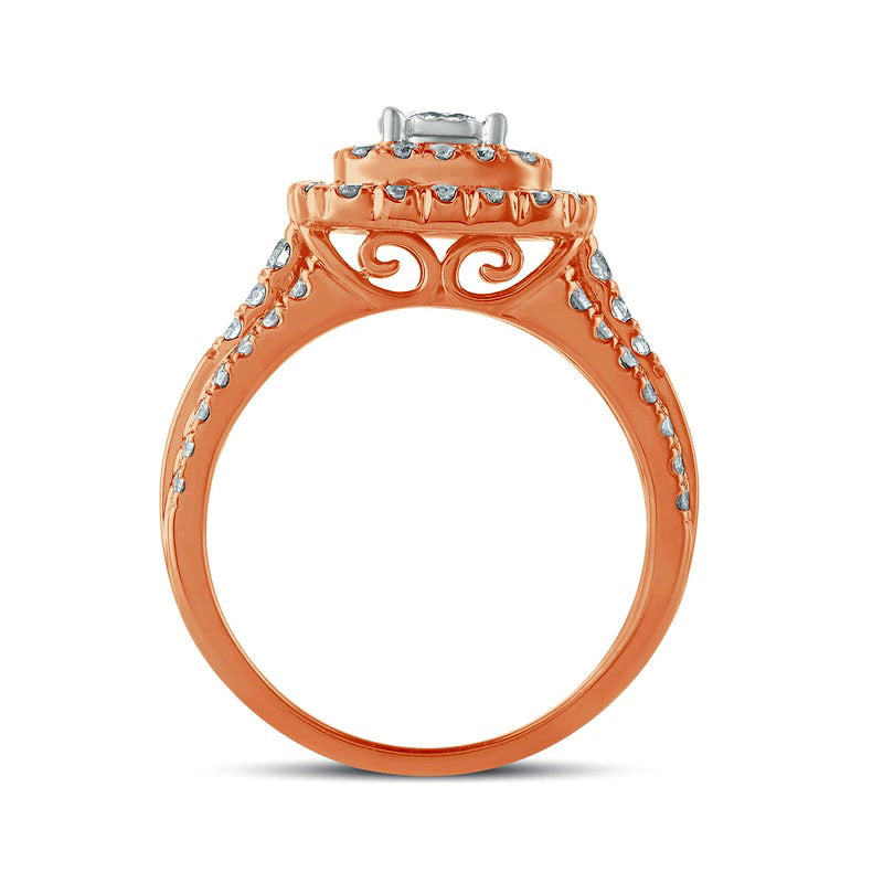 1.0 CT. T.W. Natural Diamond Double Cushion Frame Engagement Ring in Solid 10K Rose Gold