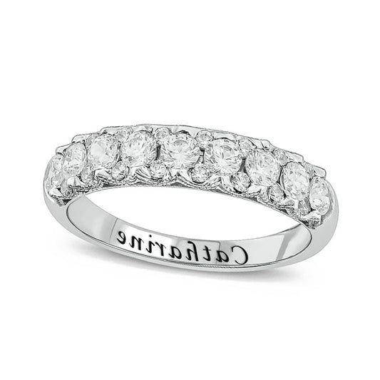 1.0 CT. T.W. Natural Diamond Scallop Border Engravable Antique Vintage-Style Anniversary Band in Solid 10K White Gold (1 Line)