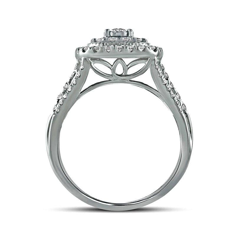 1.0 CT. T.W. Natural Diamond Cushion Frame Antique Vintage-Style Engagement Ring in Solid 10K White Gold