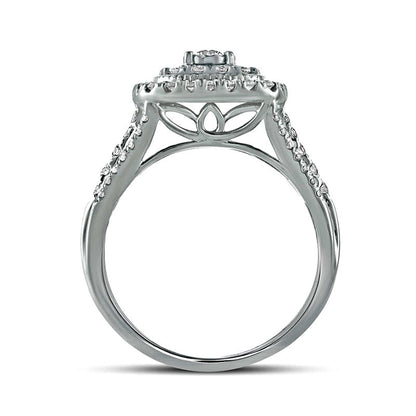 1.0 CT. T.W. Natural Diamond Cushion Frame Antique Vintage-Style Engagement Ring in Solid 10K White Gold