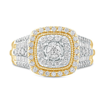 1.0 CT. T.W. Natural Diamond Cushion Frame Antique Vintage-Style Engagement Ring in Solid 10K Yellow Gold