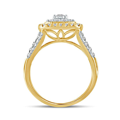 1.0 CT. T.W. Natural Diamond Cushion Frame Antique Vintage-Style Engagement Ring in Solid 10K Yellow Gold