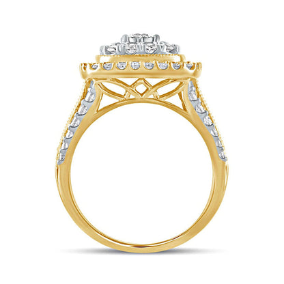 1.5 CT. T.W. Natural Diamond Double Cushion Frame Antique Vintage-Style Engagement Ring in Solid 10K Yellow Gold