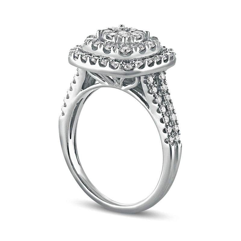 1.0 CT. T.W. Natural Diamond Multi-Row Cushion Frame Engagement Ring in Solid 10K White Gold
