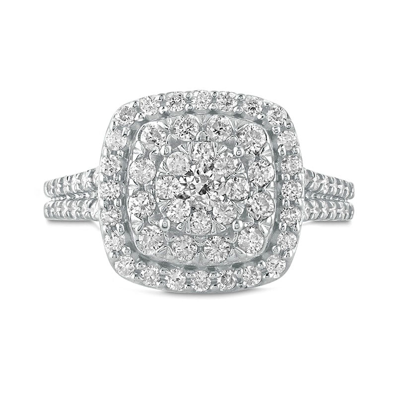 1.0 CT. T.W. Natural Diamond Multi-Row Cushion Frame Engagement Ring in Solid 10K White Gold