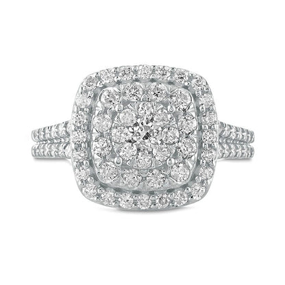 1.0 CT. T.W. Natural Diamond Multi-Row Cushion Frame Engagement Ring in Solid 10K White Gold