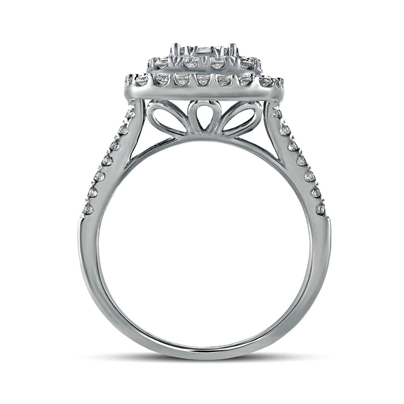 1.0 CT. T.W. Natural Diamond Multi-Row Cushion Frame Engagement Ring in Solid 10K White Gold