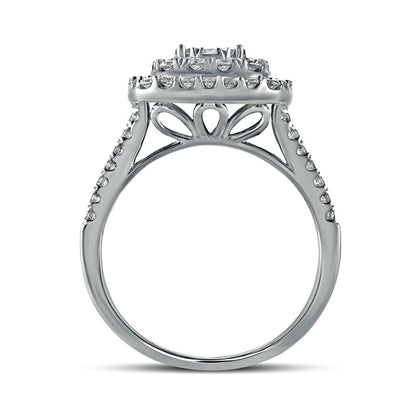 1.0 CT. T.W. Natural Diamond Multi-Row Cushion Frame Engagement Ring in Solid 10K White Gold