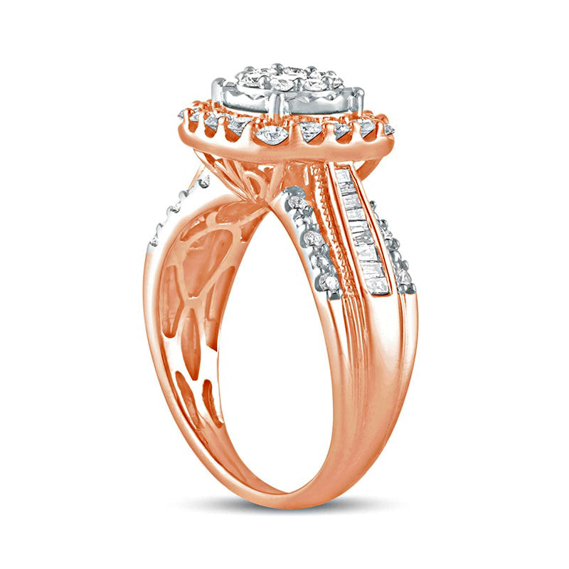 1.0 CT. T.W. Composite Natural Diamond Cushion Frame Antique Vintage-Style Engagement Ring in Solid 10K Rose Gold