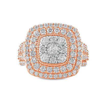 2.0 CT. T.W. Composite Natural Diamond Double Cushion Frame Engagement Ring in Solid 10K Rose Gold