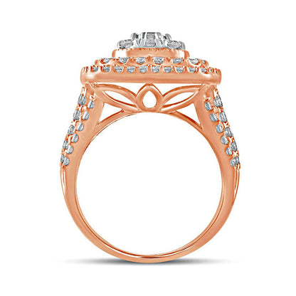 2.0 CT. T.W. Composite Natural Diamond Double Cushion Frame Engagement Ring in Solid 10K Rose Gold