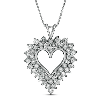 3 CT. T.W. Natural Diamond Sunburst Frame Heart Pendant in Sterling Silver