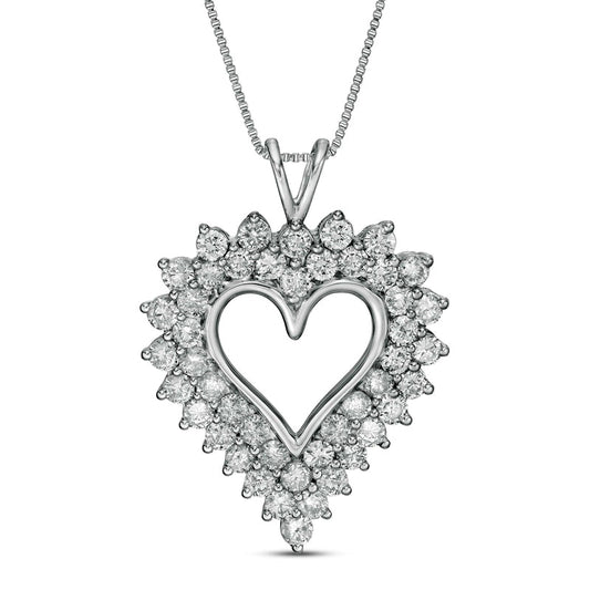 3 CT. T.W. Natural Diamond Sunburst Frame Heart Pendant in Sterling Silver