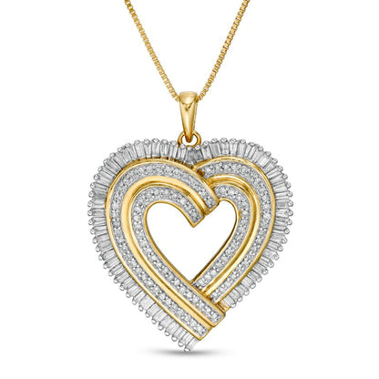 1.25 CT. T.W. Natural Diamond Layered Ribbon Heart Pendant in Sterling Silver with 14K Gold Plate