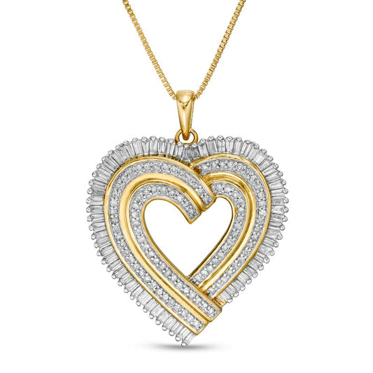 1.25 CT. T.W. Natural Diamond Layered Ribbon Heart Pendant in Sterling Silver with 14K Gold Plate