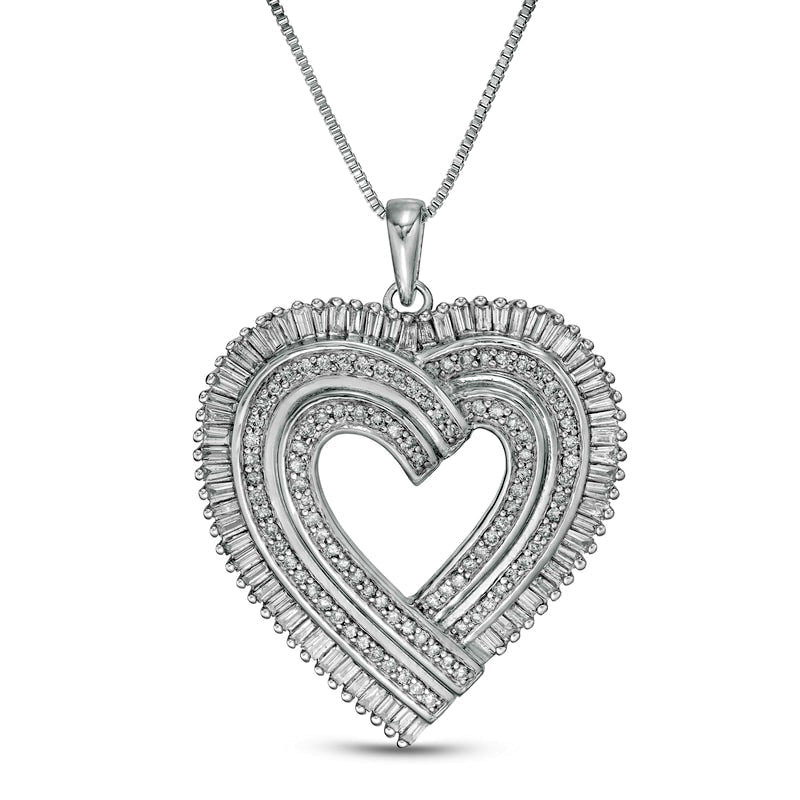 1.25 CT. T.W. Natural Diamond Layered Ribbon Heart Pendant in Sterling Silver