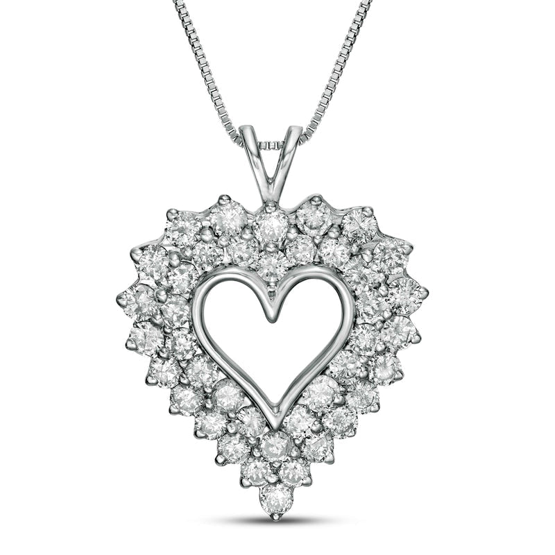 4 CT. T.W. Natural Diamond Shadow Frame Heart Pendant in Sterling Silver