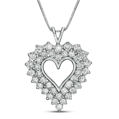 4 CT. T.W. Natural Diamond Shadow Frame Heart Pendant in Sterling Silver