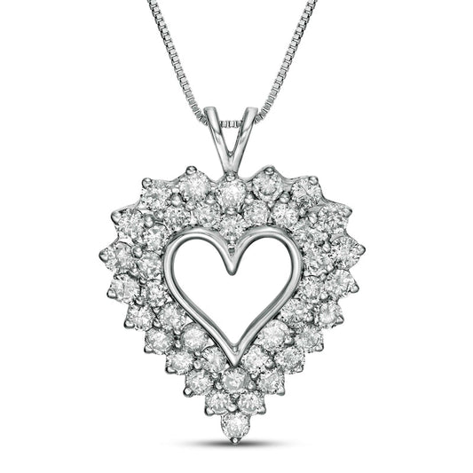 4 CT. T.W. Natural Diamond Shadow Frame Heart Pendant in Sterling Silver