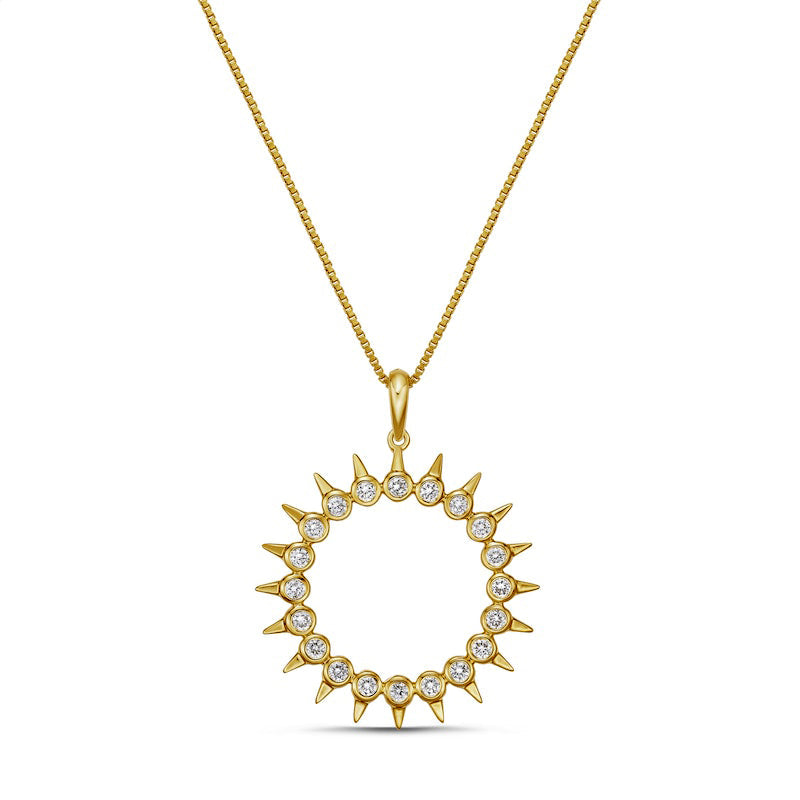 0.33 CT. T.W. Natural Diamond Spikes Open Circle Pendant in 10K Yellow Gold