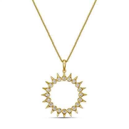 0.33 CT. T.W. Natural Diamond Spikes Open Circle Pendant in 10K Yellow Gold