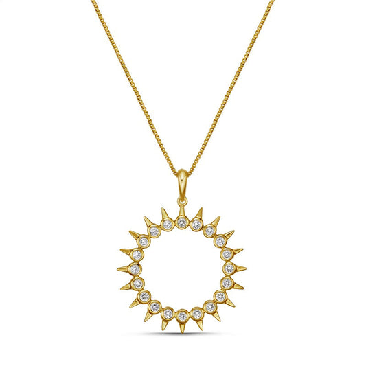 0.33 CT. T.W. Natural Diamond Spikes Open Circle Pendant in 10K Yellow Gold