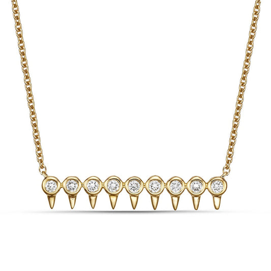 0.13 CT. T.W. Natural Diamond Dull Spikes Bar Necklace in 10K Yellow Gold