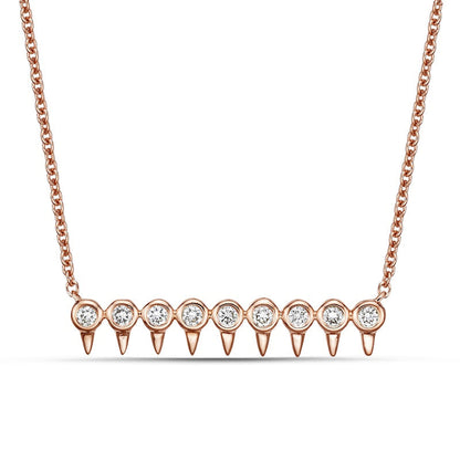 0.13 CT. T.W. Natural Diamond Dull Spikes Bar Necklace in 10K Rose Gold