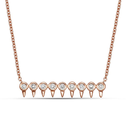 0.13 CT. T.W. Natural Diamond Dull Spikes Bar Necklace in 10K Rose Gold