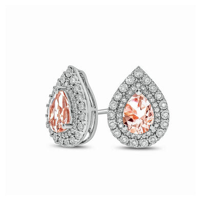 Pear-Shaped Morganite and 0.25 CT. T.W. Diamond Double Frame Stud Earrings in 10K White Gold
