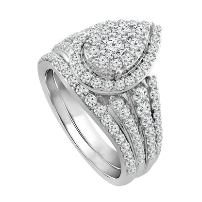 1.5 CT. T.W. Composite Pear Natural Diamond Frame Bridal Engagement Ring Set in Solid 10K White Gold