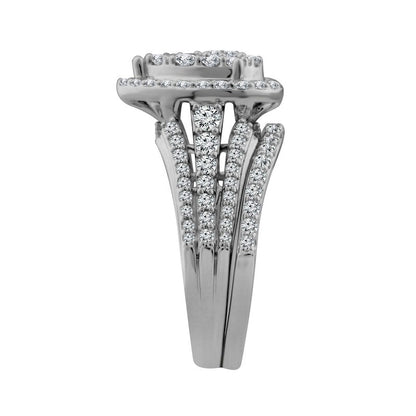 1.5 CT. T.W. Composite Pear Natural Diamond Frame Bridal Engagement Ring Set in Solid 10K White Gold