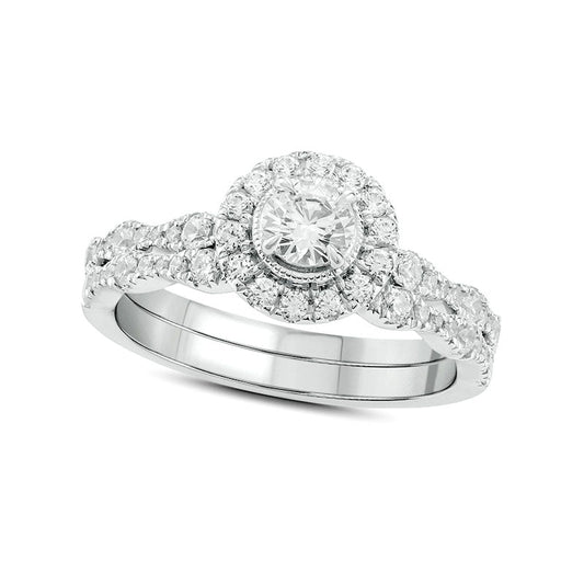 1.0 CT. T.W. Natural Diamond Frame Antique Vintage-Style Bridal Engagement Ring Set in Solid 10K Two-Tone Gold