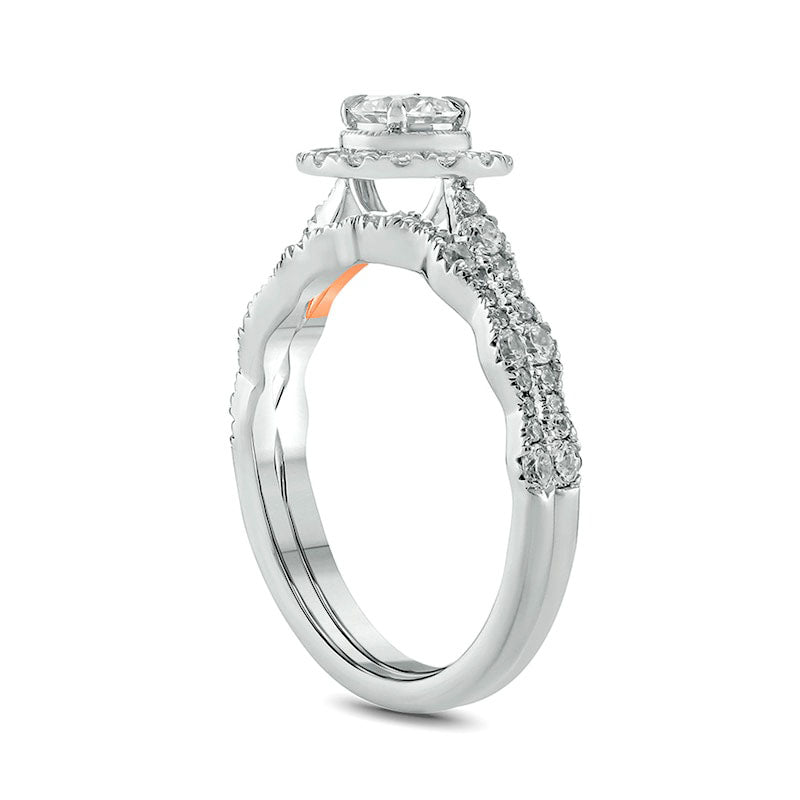 1.0 CT. T.W. Natural Diamond Frame Antique Vintage-Style Bridal Engagement Ring Set in Solid 10K Two-Tone Gold