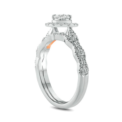 1.0 CT. T.W. Natural Diamond Frame Antique Vintage-Style Bridal Engagement Ring Set in Solid 10K Two-Tone Gold