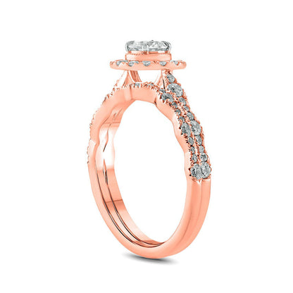 1.0 CT. T.W. Natural Diamond Frame Antique Vintage-Style Bridal Engagement Ring Set in Solid 10K Rose Gold