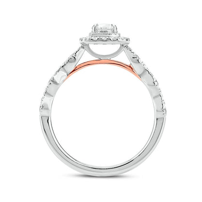 1.0 CT. T.W. Natural Diamond Cushion Frame Art Deco Antique Vintage-Style Bridal Engagement Ring Set in Solid 10K Two-Tone Gold