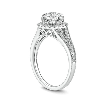 1.0 CT. T.W. Natural Diamond Double Frame Split Shank Antique Vintage-Style Engagement Ring in Solid 10K White Gold