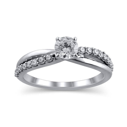 0.75 CT. T.W. Natural Diamond Twist Shank Engagement Ring in Solid 14K White Gold