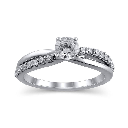 0.75 CT. T.W. Natural Diamond Twist Shank Engagement Ring in Solid 14K White Gold