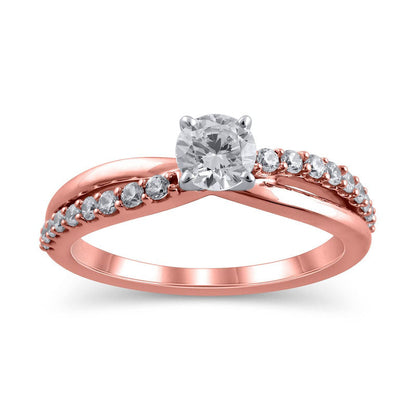 0.75 CT. T.W. Natural Diamond Twist Shank Engagement Ring in Solid 14K Rose Gold