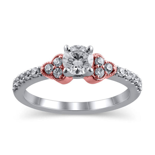 0.75 CT. T.W. Natural Diamond Tri-Sides Antique Vintage-Style Engagement Ring in Solid 14K Two-Tone Gold
