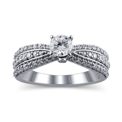 1.0 CT. T.W. Natural Diamond Multi-Row Engagement Ring in Solid 14K White Gold